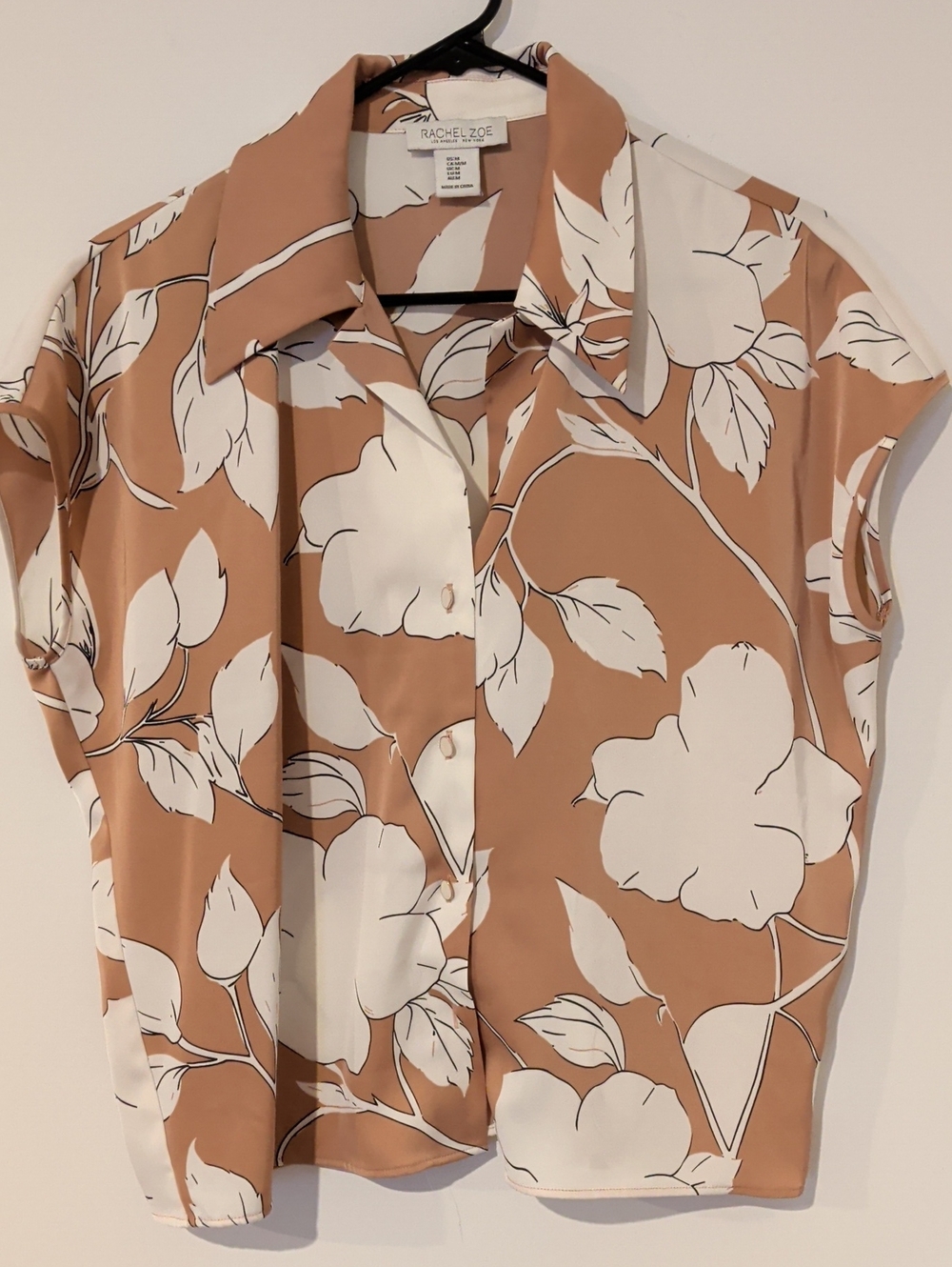 Rachel Zoe Camel and White Floral Button-Front Blouse